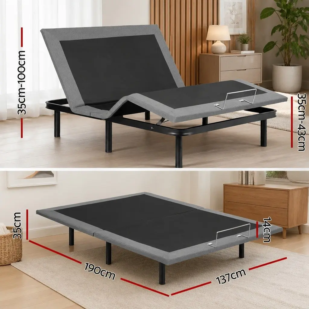 Electric Adjustable Bed Frame Double Size Black Wireless Remote Zero Gravity Function