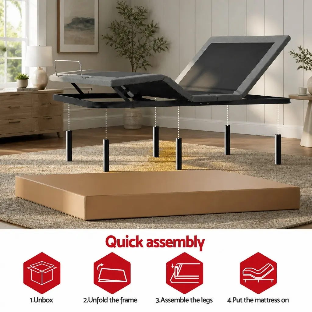 Electric Adjustable Bed Frame Double Size Black Wireless Remote Zero Gravity Function