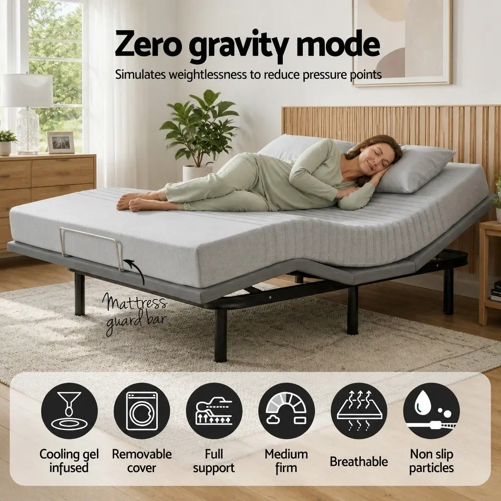 Double Electric Adjustable Bed Frame with 15cm Memory Foam Mattress Zero Gravity Positioning