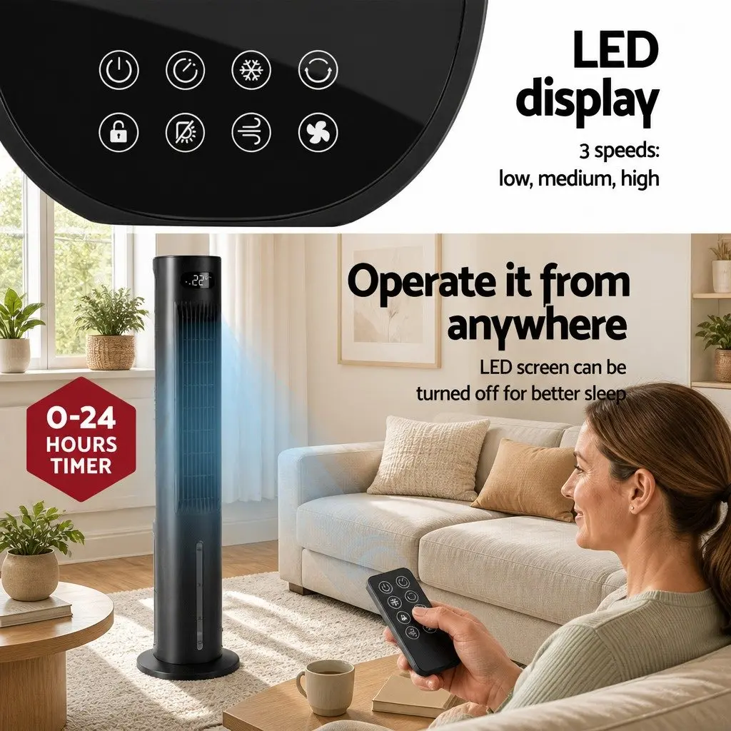 Evaporative Air Cooler 7L Water Tank Humidifier Fan Purifier with Remote Control