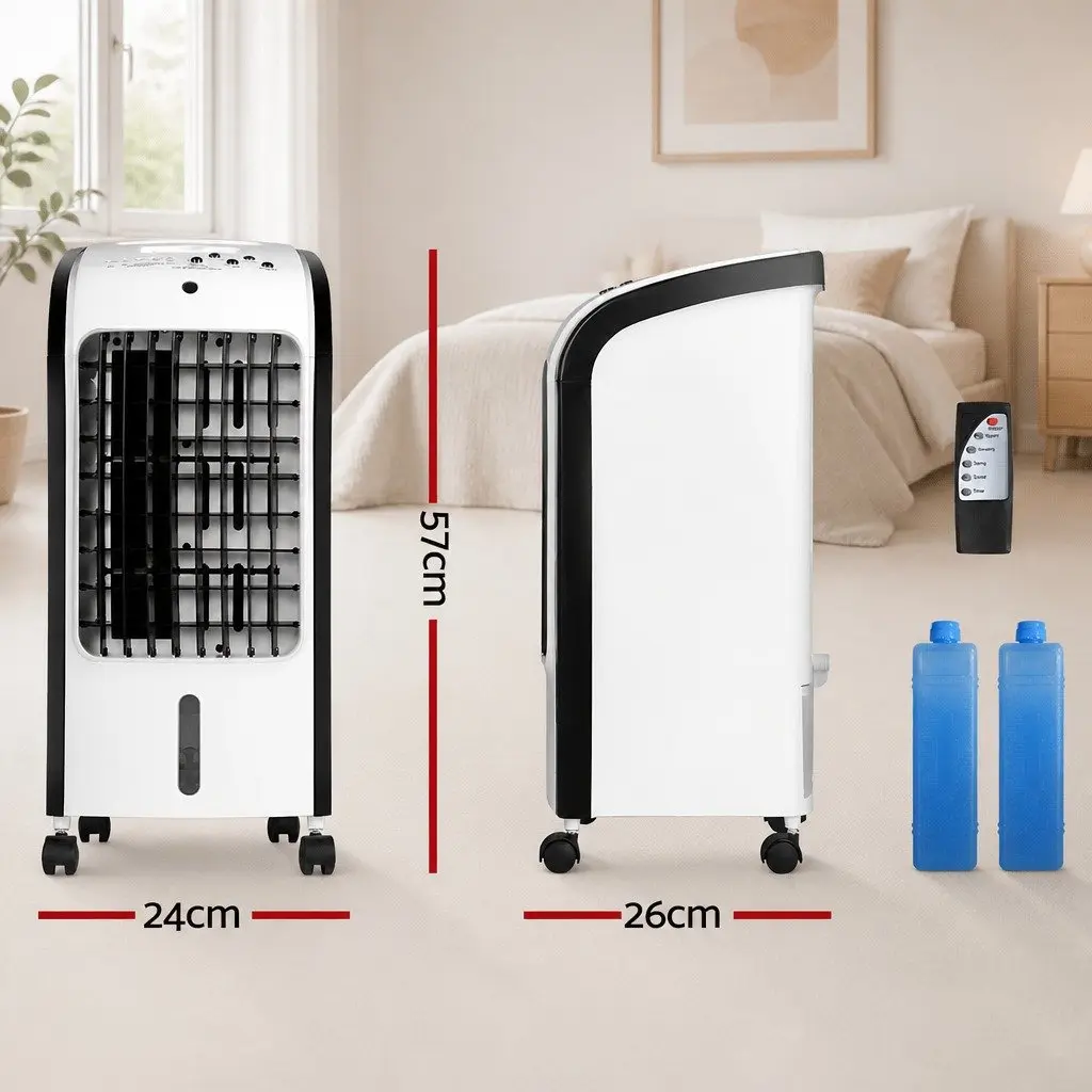 Evaporative Air Cooler 4L Remote Control Portable Cooling Fan with Adjustable Louvres and Oscillation