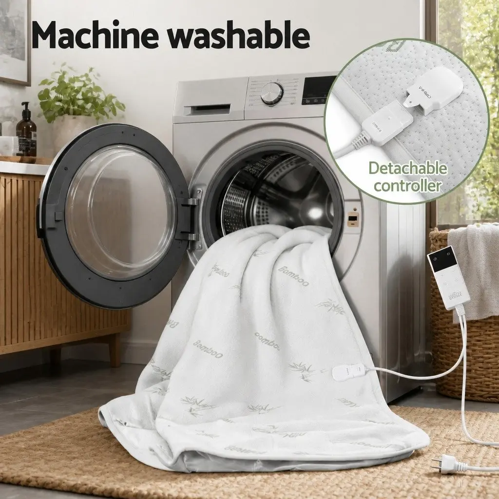 Electric Blanket Double Fitted Heated Pad Machine Washable with Dual Remote Controllers and 9 Temperature Levels for Winter