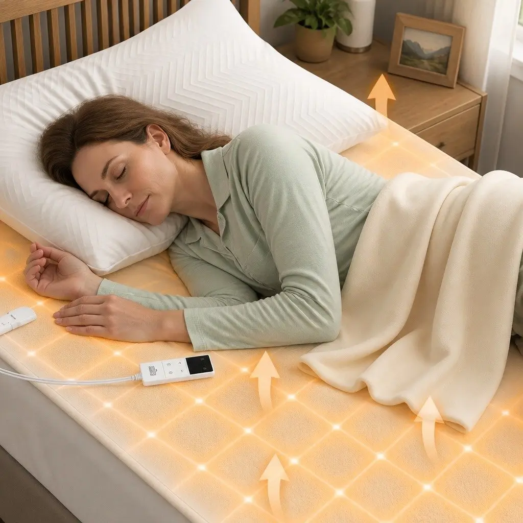 Electric Blanket Double Fitted Heated Pad Machine Washable with Dual Remote Controllers and 9 Temperature Levels for Winter