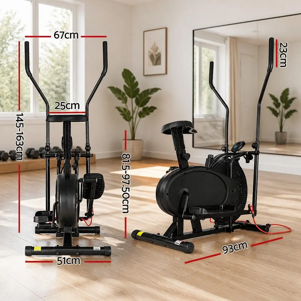 Exercise Bike Cross Trainer 4 in 1 Adjustable Resistance Home Gym Indoor Cardio Machine Black