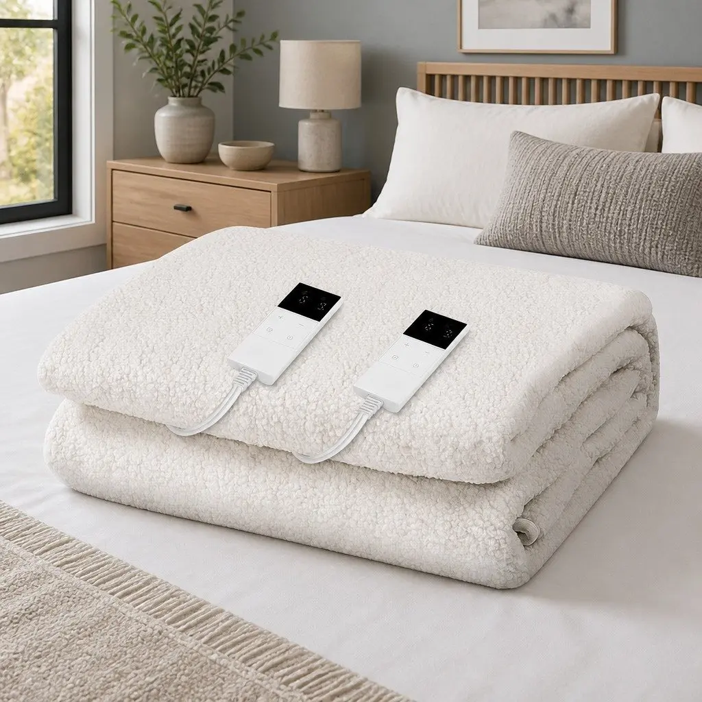 Double Electric Blanket Fitted Double Size Soft Fleece Underlay Nine Temperature Levels