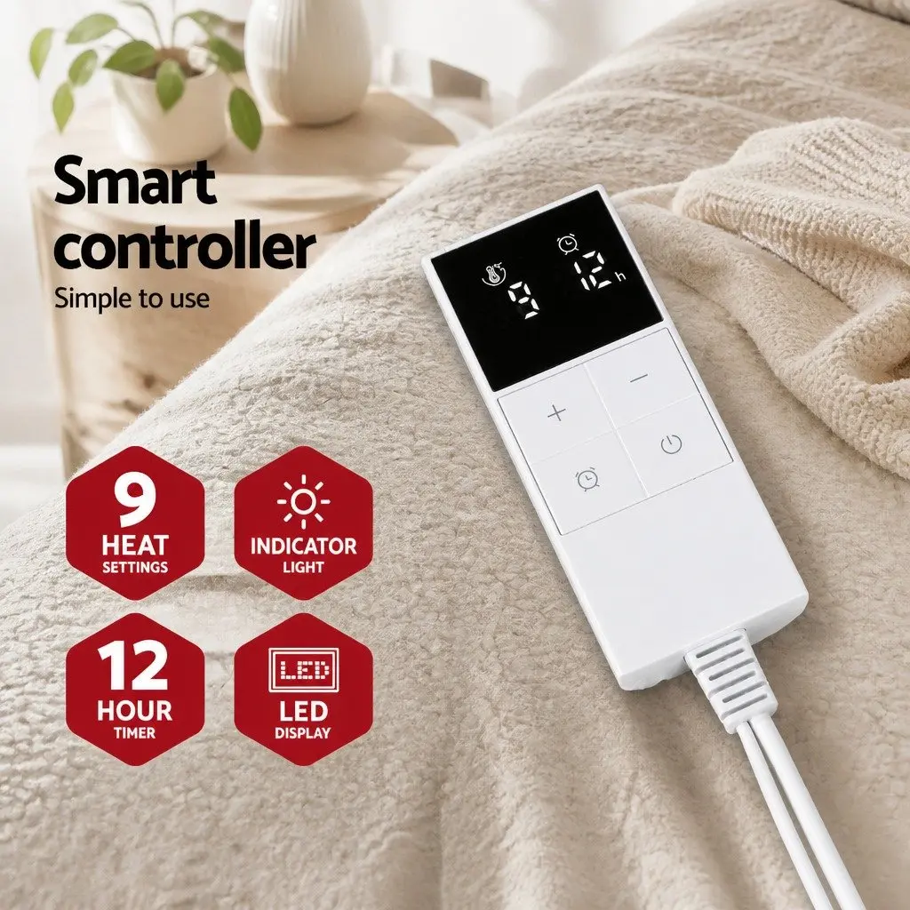 Queen Size Electric Blanket Fully Fitted Fleecy Fabric Heated Bedding
