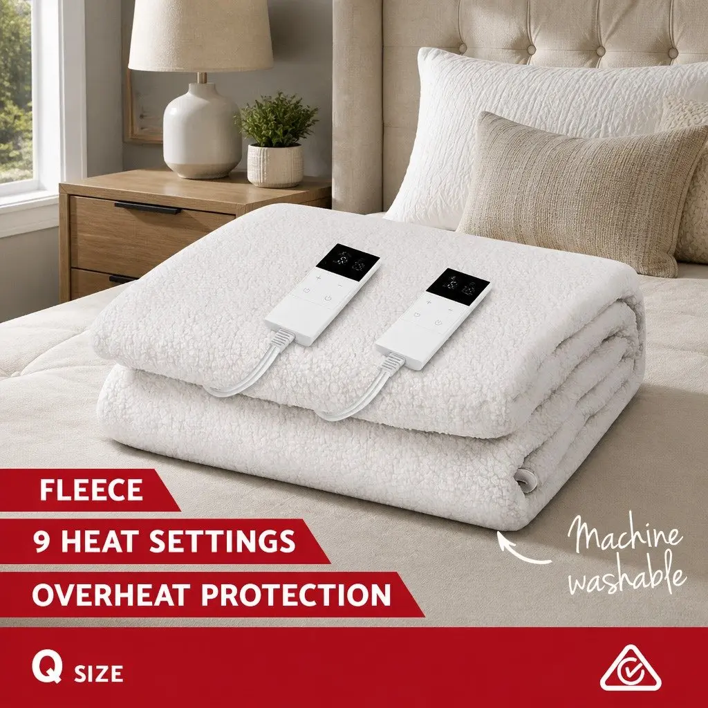 Queen Size Electric Blanket Fully Fitted Fleecy Fabric Heated Bedding