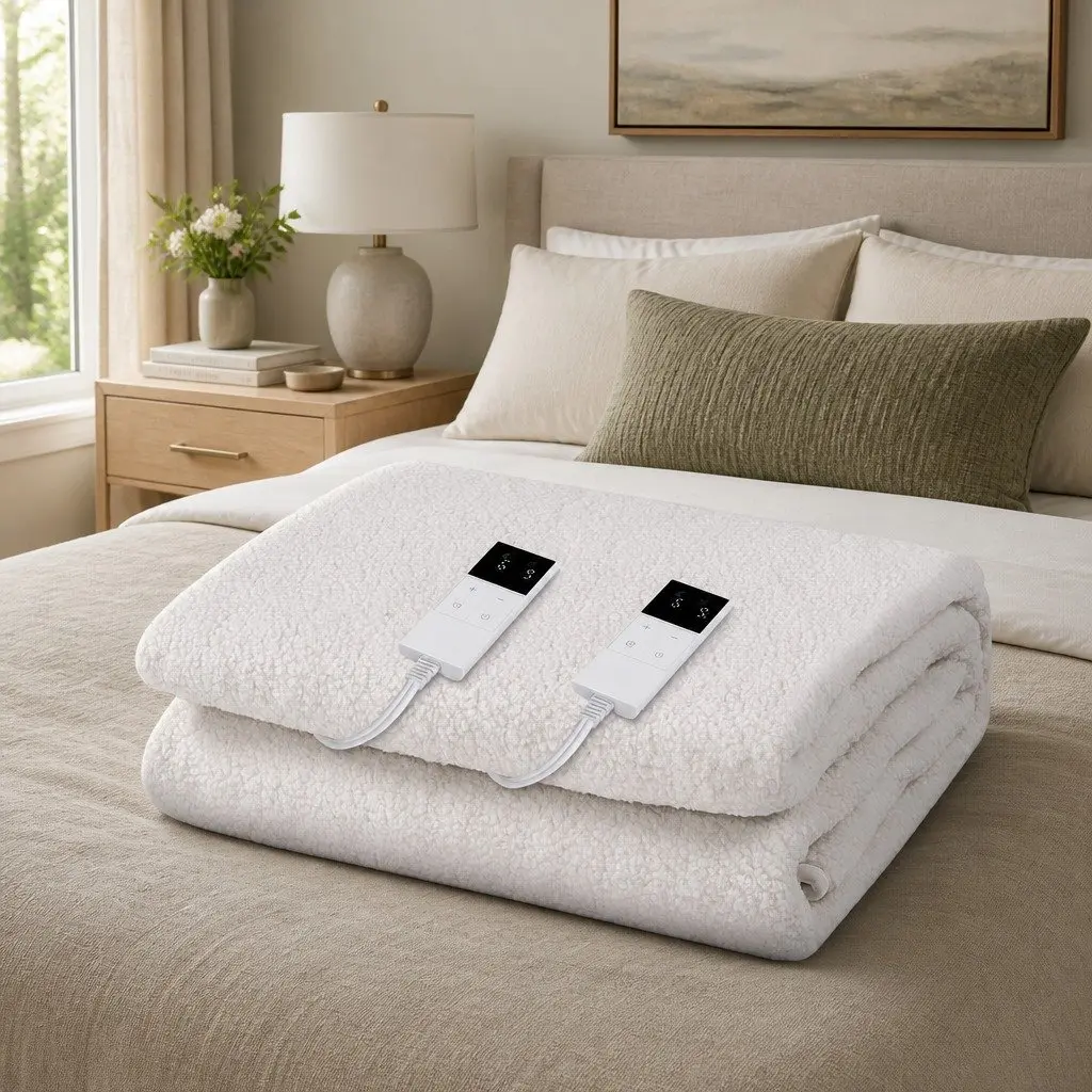 Queen Size Electric Blanket Fully Fitted Fleecy Fabric Heated Bedding