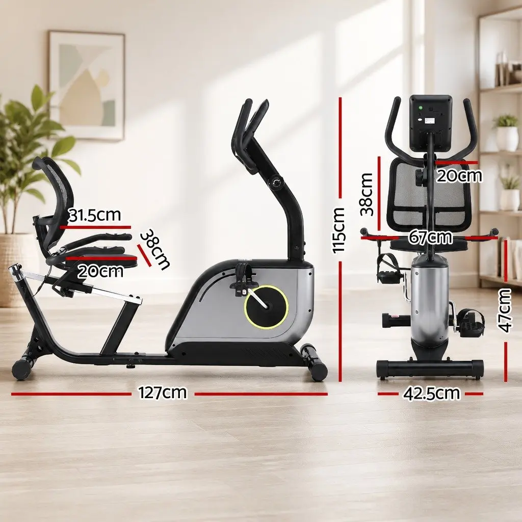 Recumbent Exercise Bike Magnetic Cycling Home Gym Fitness 120kg Max Weight Black