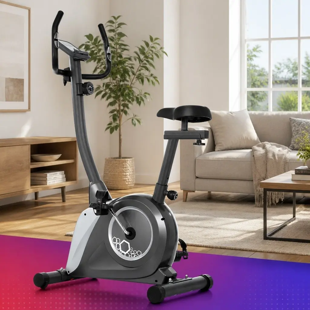 Magnetic Exercise Bike Upright Home Gym Cardio Trainer Grey 120kg Capacity