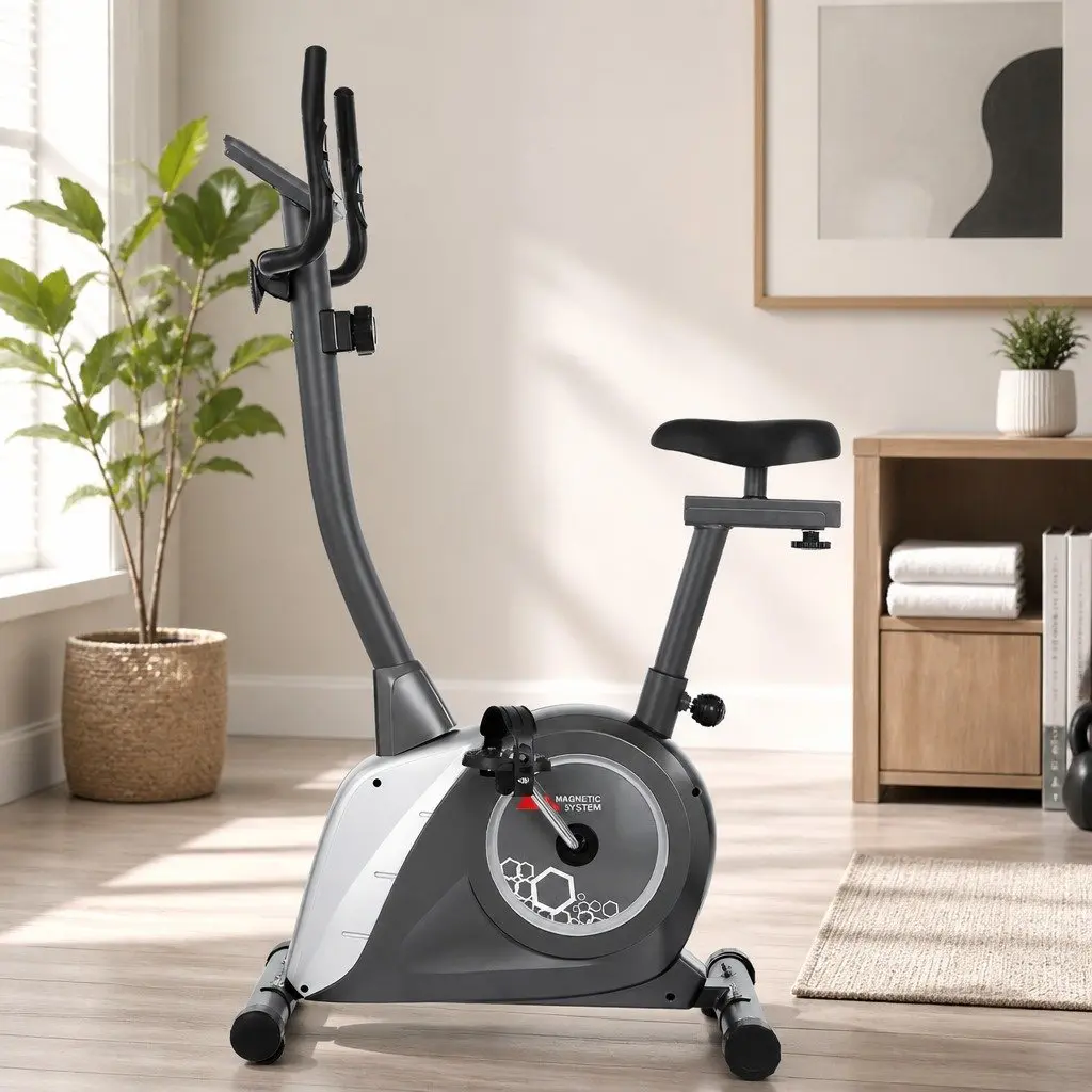 Magnetic Exercise Bike Upright Home Gym Cardio Trainer Grey 120kg Capacity