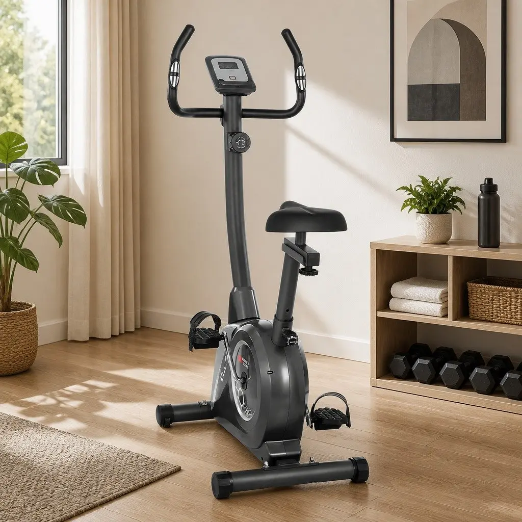 Magnetic Exercise Bike Upright Home Gym Cardio Trainer Grey 120kg Capacity