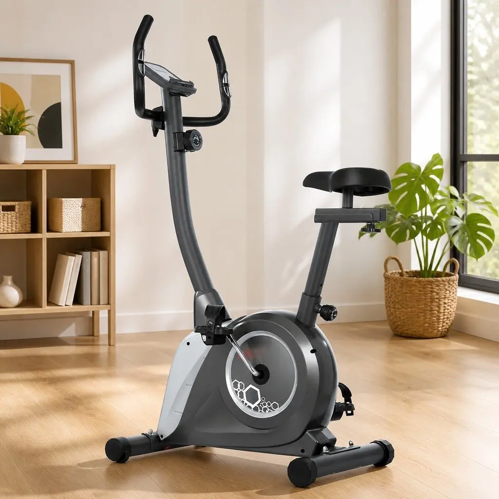 Magnetic Exercise Bike Upright Home Gym Cardio Trainer Grey 120kg Capacity