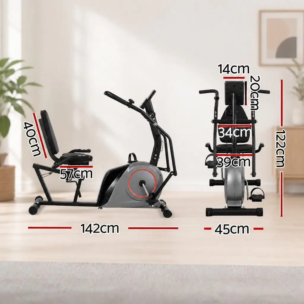 Recumbent Exercise Bike Magnetic Resistance Bluetooth Adjustable Seat Home Gym Fitness Cycling