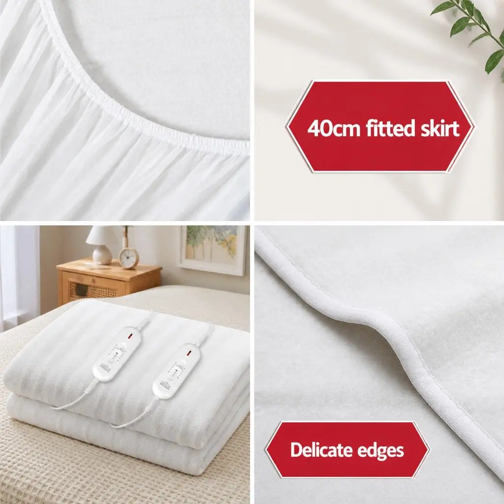 King Size Electric Blanket Polyester Warm Bedding Dual Remote Control Three Heat Settings