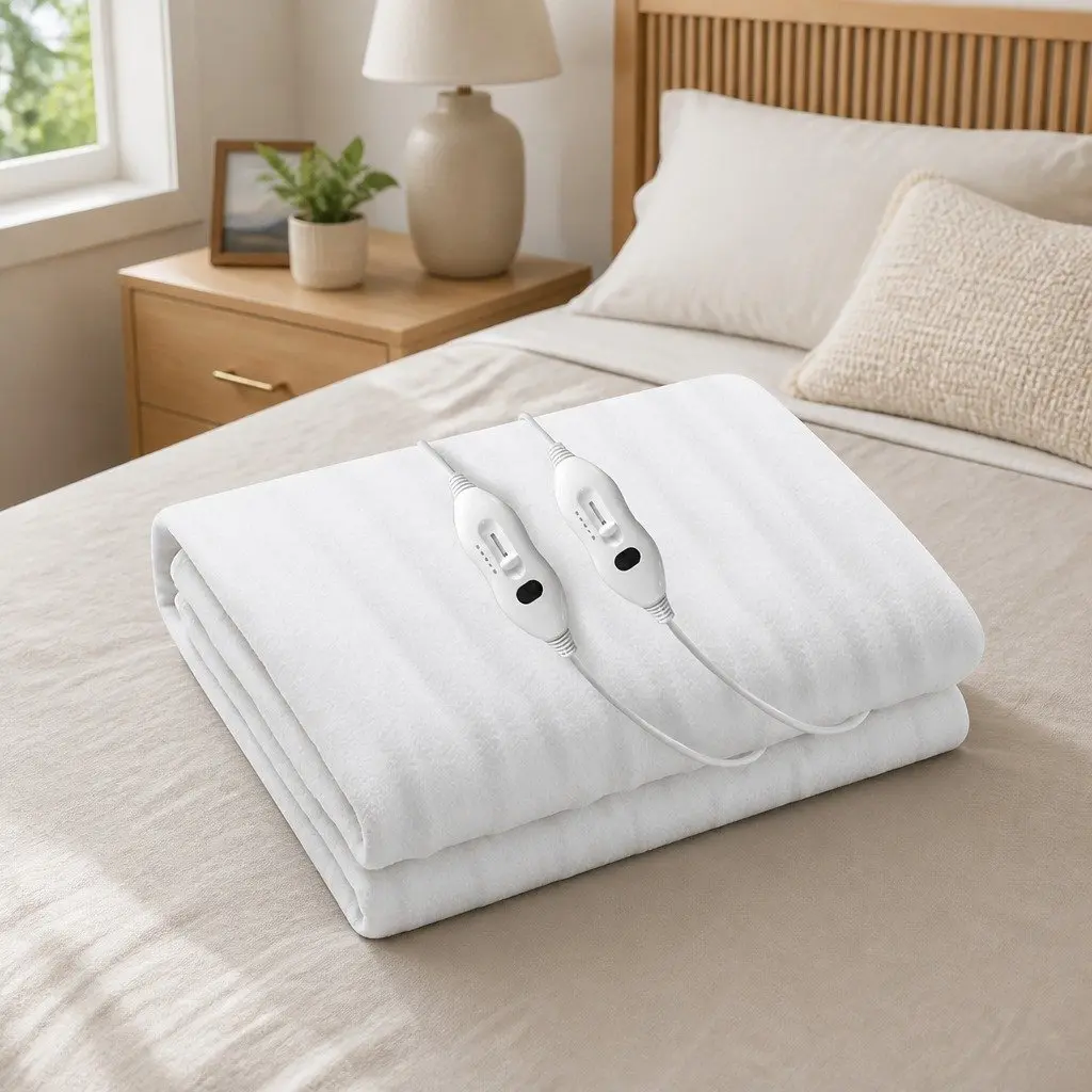 Queen Size Electric Blanket Fitted Polyester Heated with Three Temperature Settings and Overheat Protection
