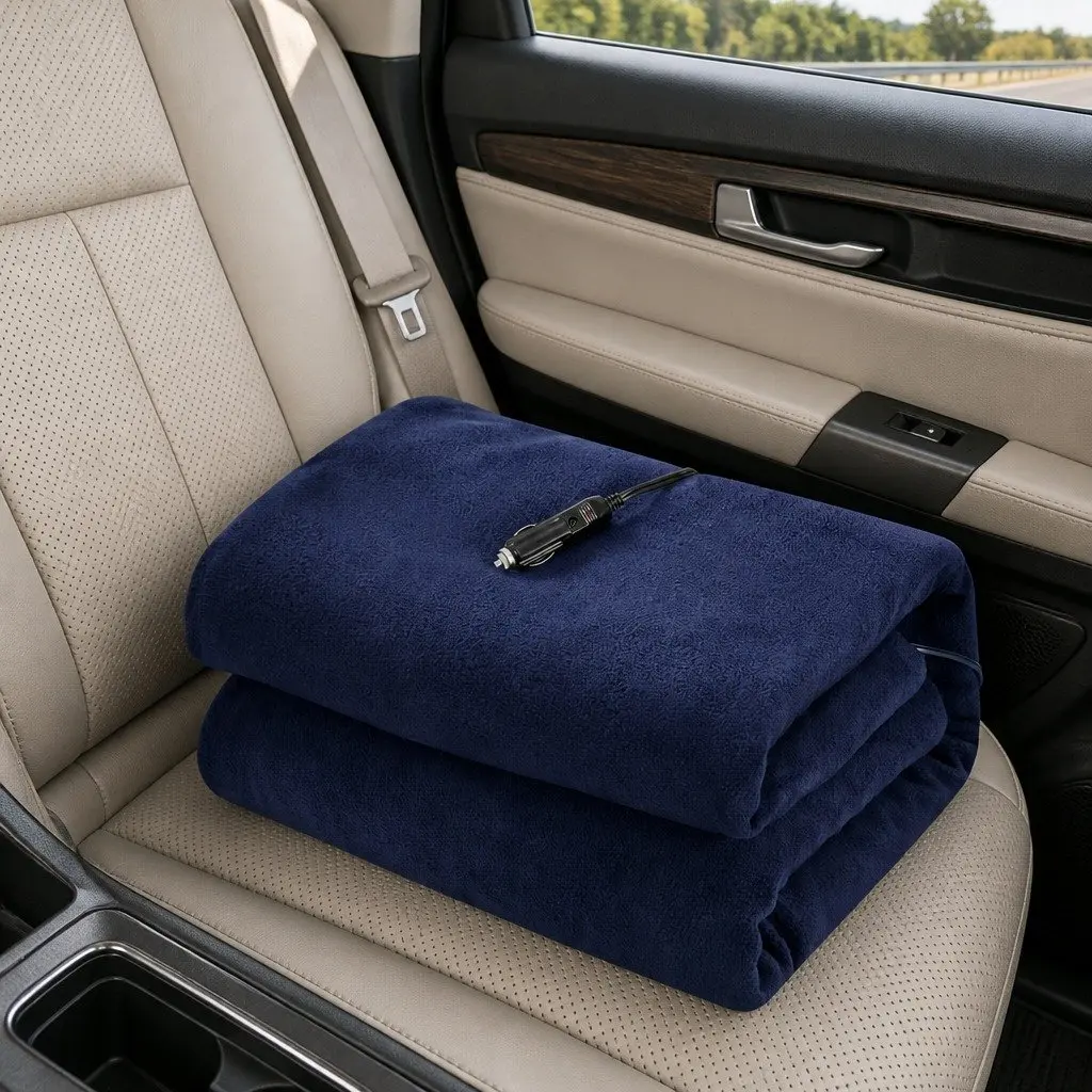 Electric Heated Blanket 150cm x 110cm 12V DC for Car Truck Travel Camping Navy Blue