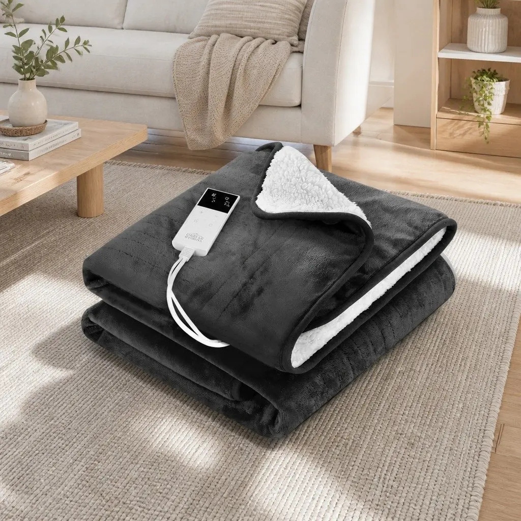 Electric Throw Rug 160x130cm Heated Washable Flannel Sherpa with 9 Temperature Settings and 9-Hour Timer