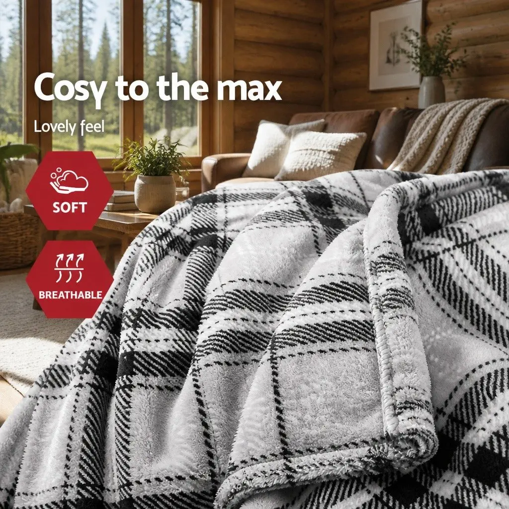 Electric Throw Blanket 160cm x 130cm Heated Flannel with Nine Heat Settings and Timer Grey White