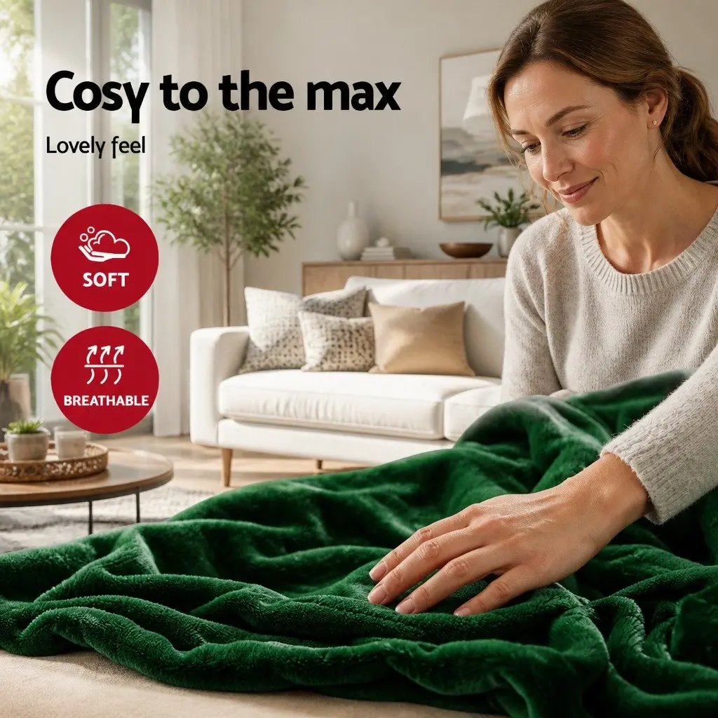 Electric Heated Throw Rug 160cm x 130cm Washable Flannel 9 Heat Settings Timer Green