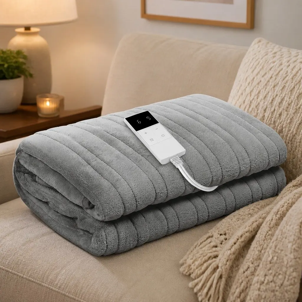 Electric Heated Throw Rug 160x130cm Washable Fleece with Nine Temperature Settings and Timer
