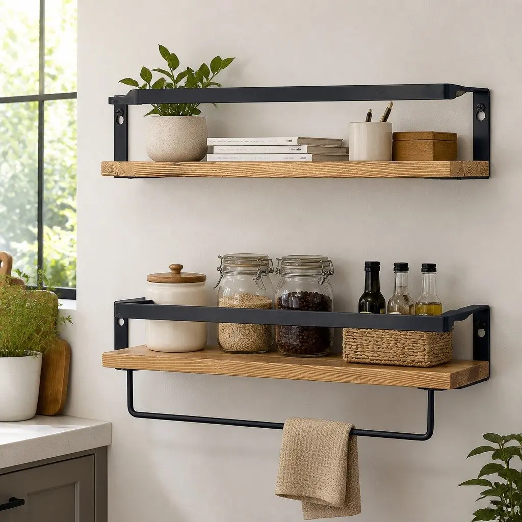 Floating Shelf Brackets 40cm Industrial Style Metal Rail Wall Mount Storage Display