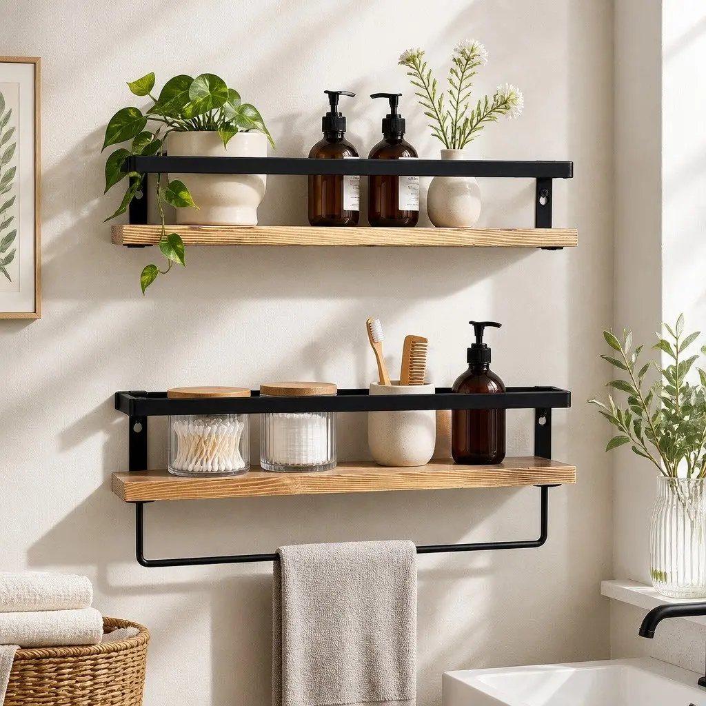 Floating Shelf Brackets 40cm Industrial Style Metal Rail Wall Mount Storage Display