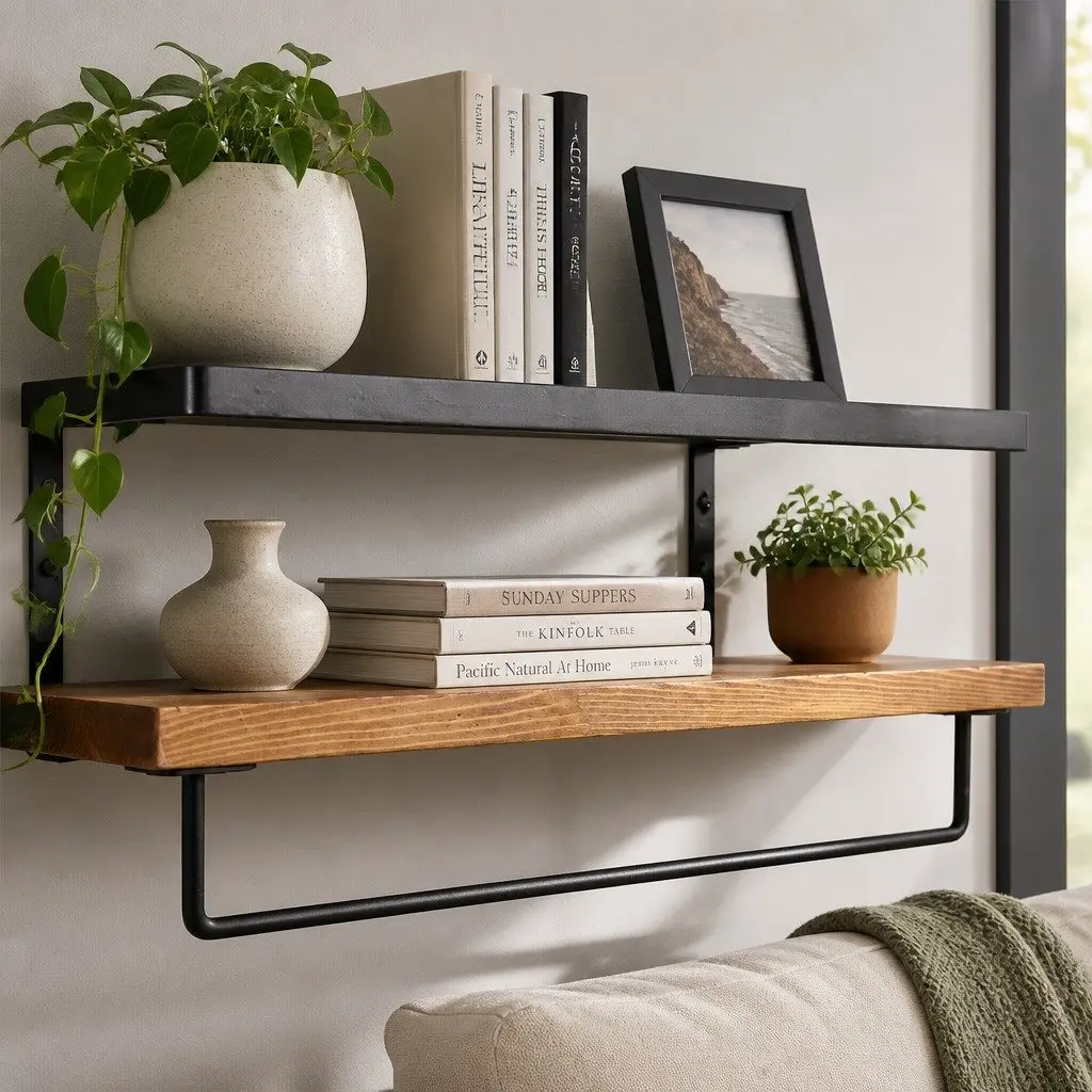 Floating Shelf Brackets 40cm Industrial Style Metal Rail Wall Mount Storage Display