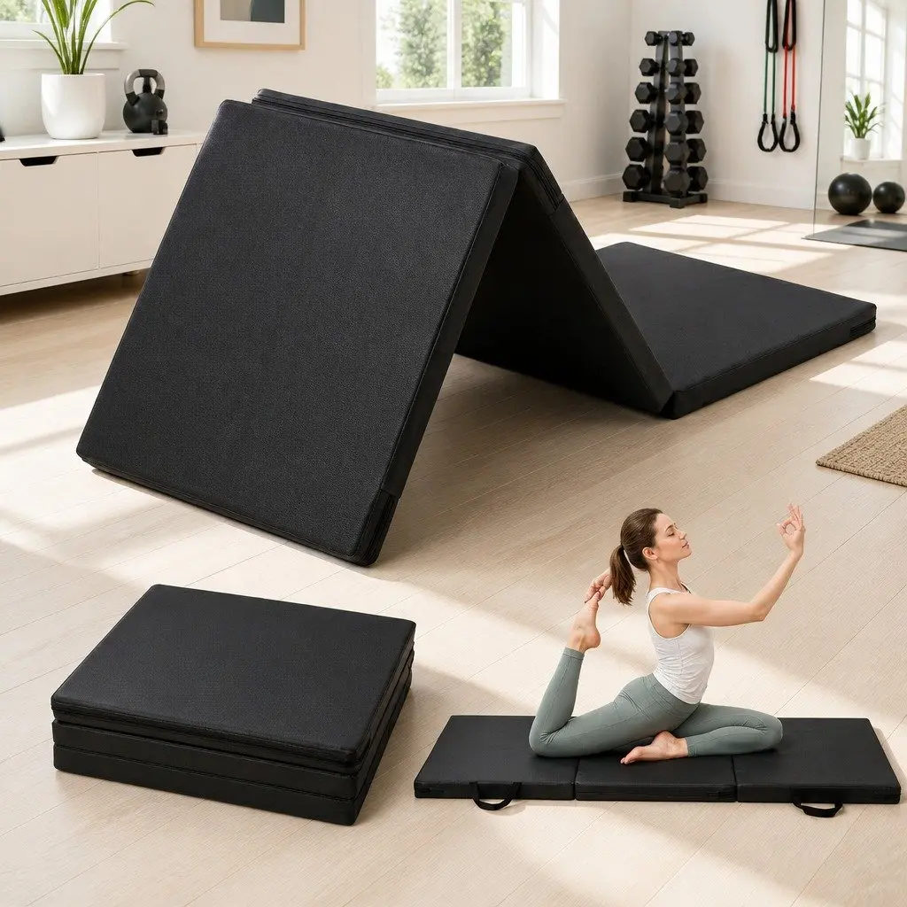 Gymnastics Mat 3 Fold Portable Exercise Floor Mat Black