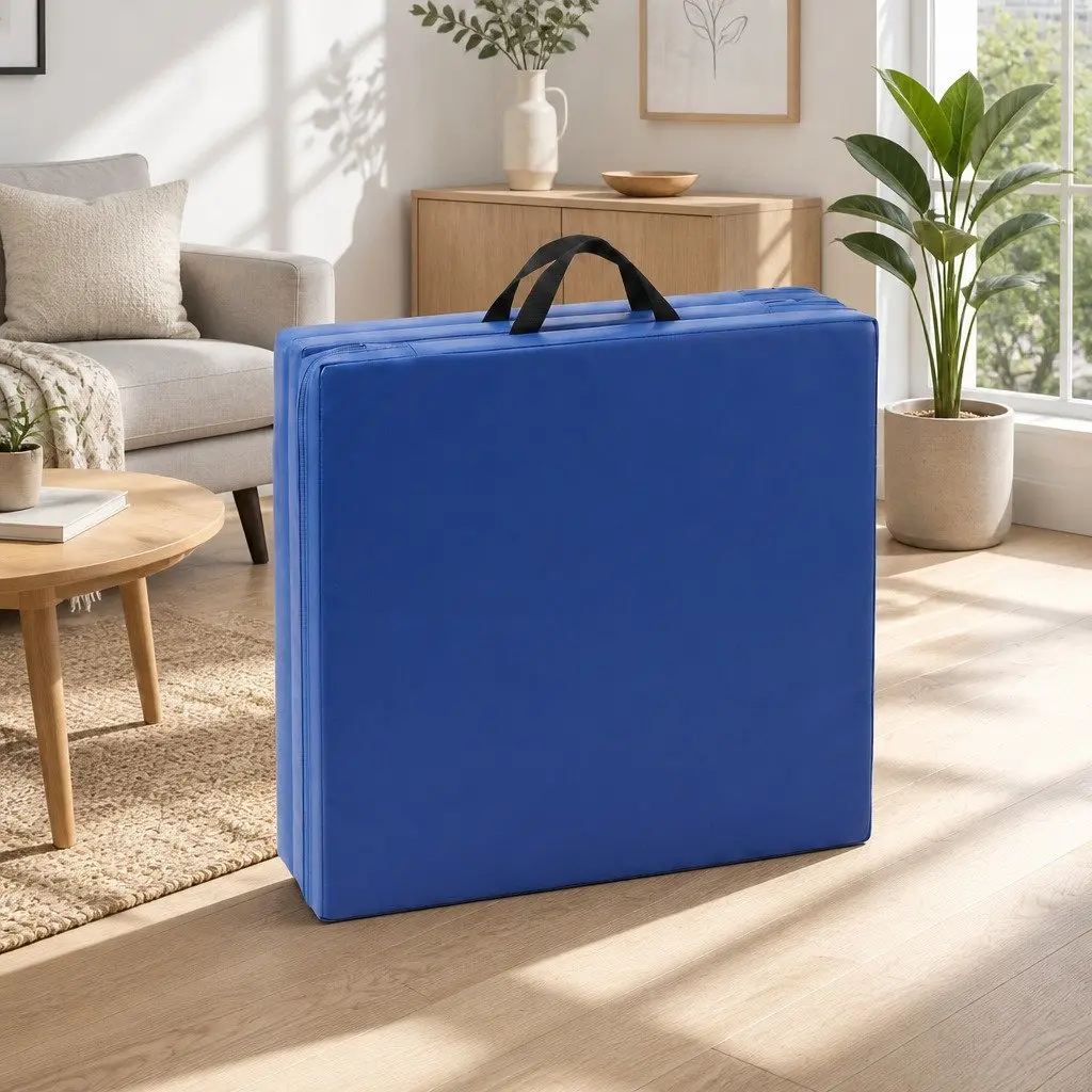Gymnastics Mat 180x60cm Portable 3 Fold Thick High Density Foam Blue