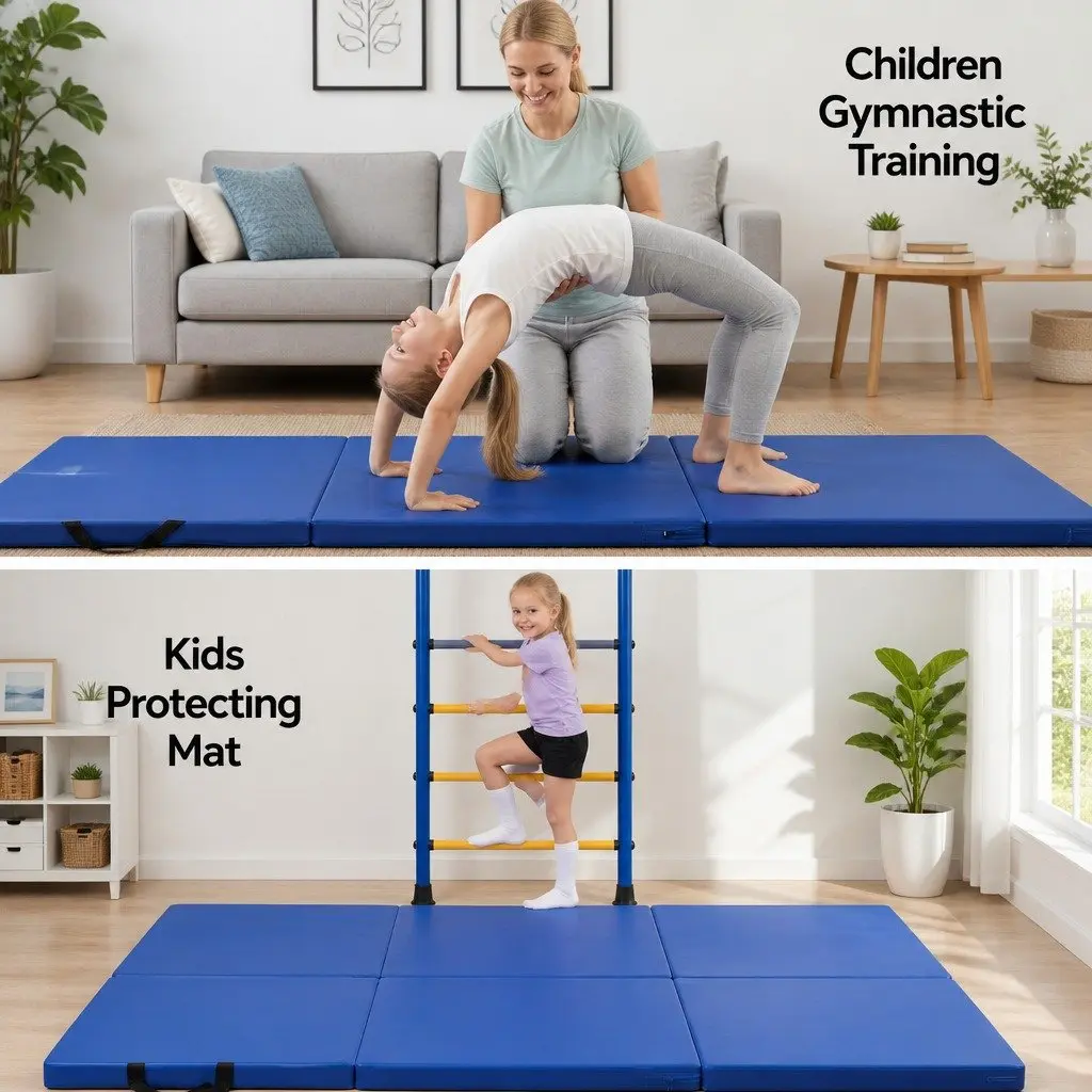 Gymnastics Mat 180x60cm Portable 3 Fold Thick High Density Foam Blue