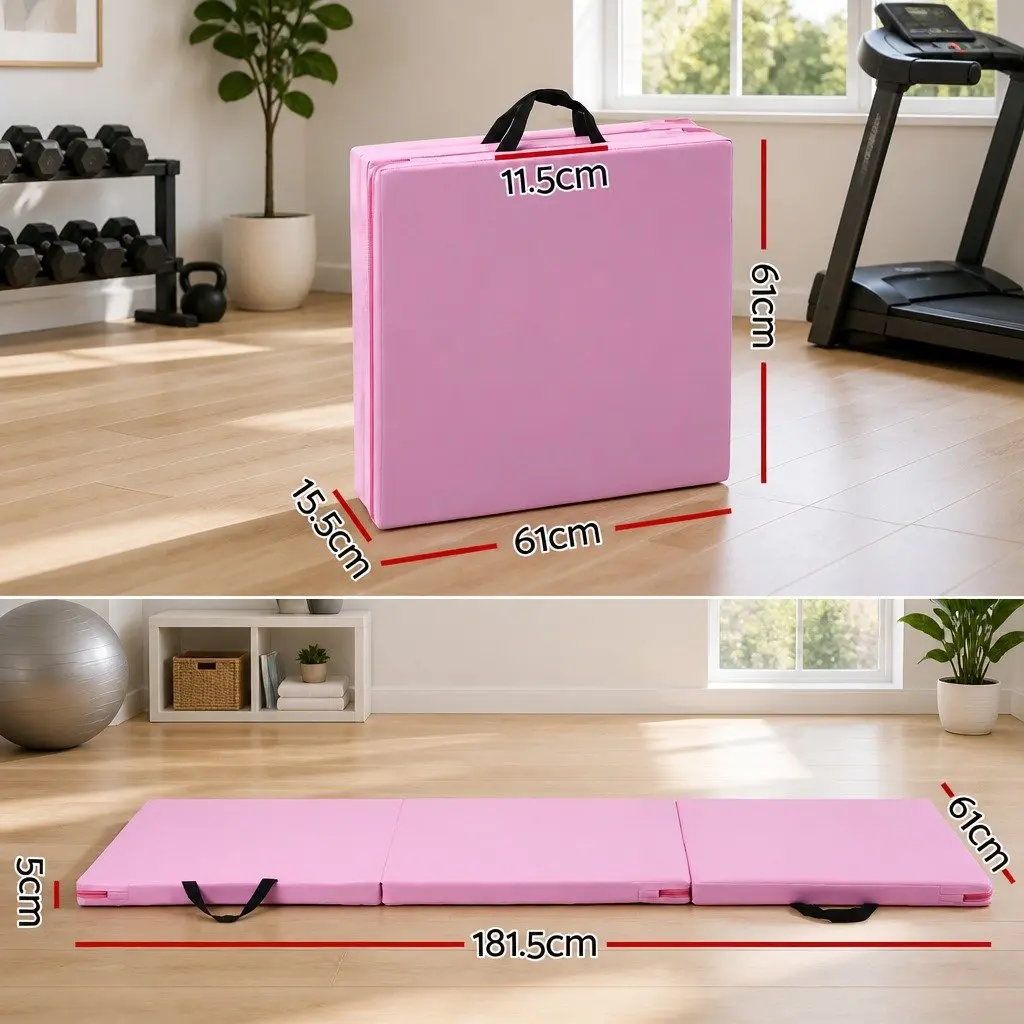 Gymnastics Mat 180x60cm Folding Portable Exercise Floor Mat 3 Fold Pink