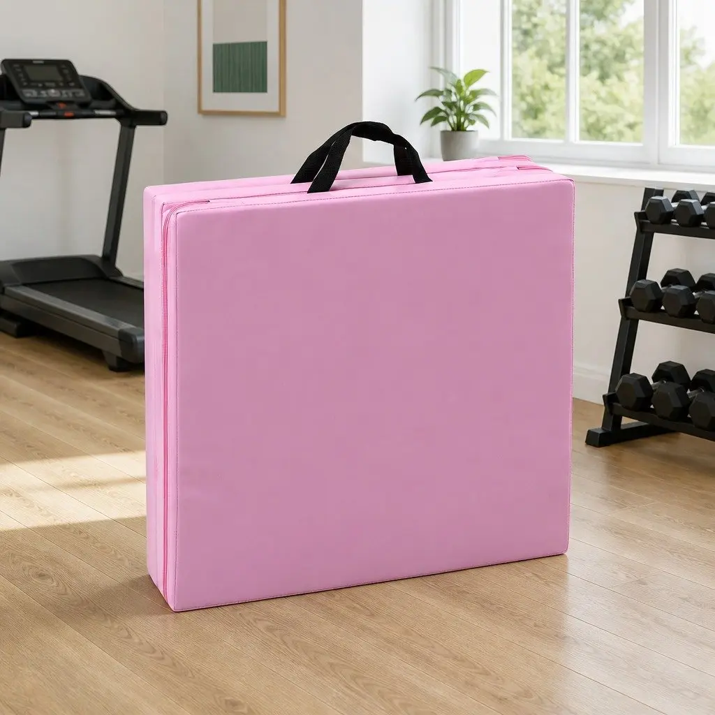 Gymnastics Mat 180x60cm Folding Portable Exercise Floor Mat 3 Fold Pink