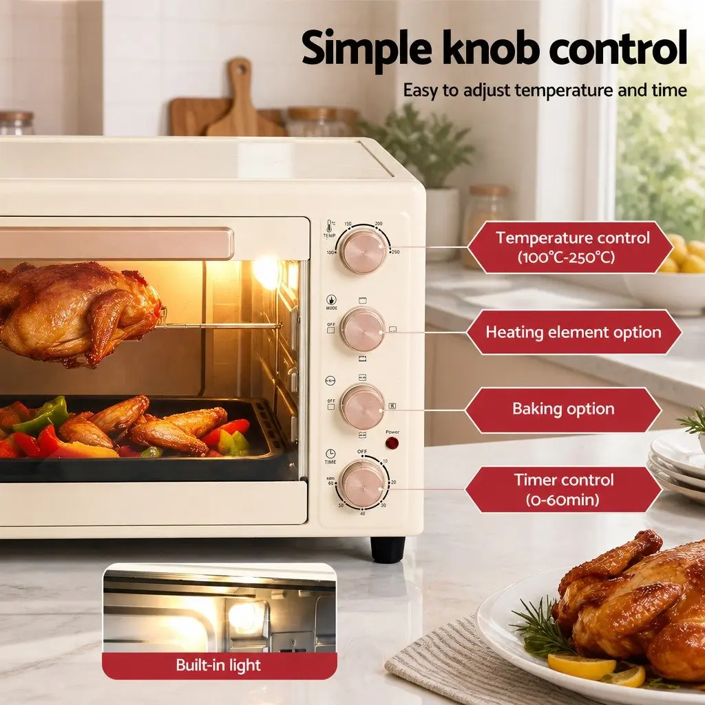60L Convection Oven Electric Countertop Rotisserie Bake Grill Roast Portable