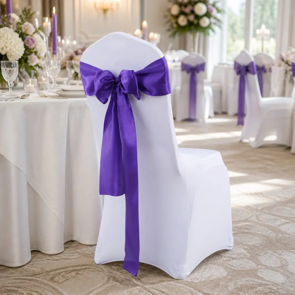 Satin Chair Sashes Table Runner 20 Pieces Eggplant Multi-Purpose Wedding Event Decoration