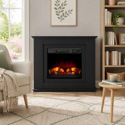 Electric Fireplace Mantel Heater 2000W Black Remote Control Timer Thermostat