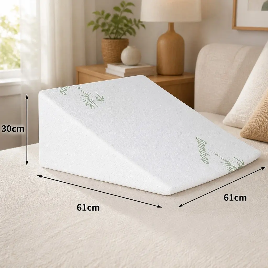 Wedge Pillow 30cm Memory Foam Support for Back Legs Lounging Sleeping White