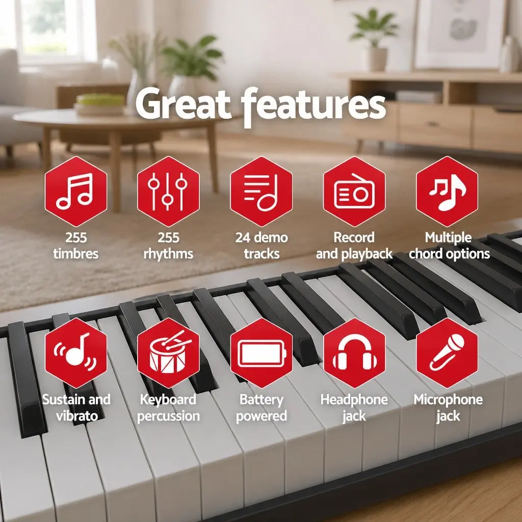 61-Key Electronic Piano Keyboard Digital Music Instrument with Adjustable Stand and Music Sheet Holder
