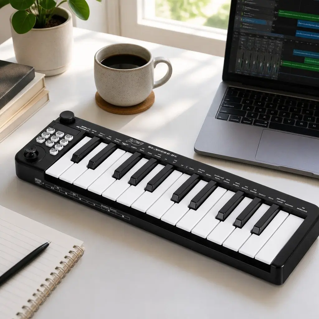 25-Key MIDI Keyboard Controller Portable USB Velocity-Sensitive Keys Black