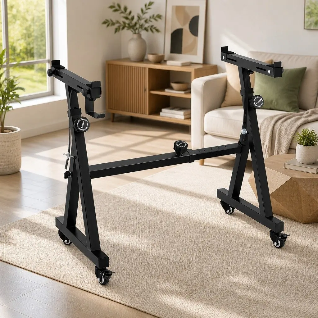 Adjustable Piano Stand Z-Frame Heavy Duty with Lockable Wheels Black