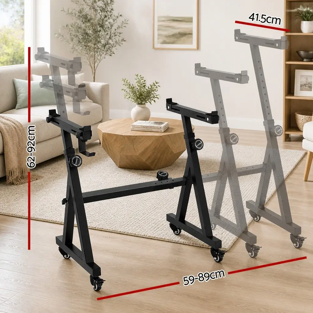 Adjustable Piano Stand Z-Frame Heavy Duty with Lockable Wheels Black