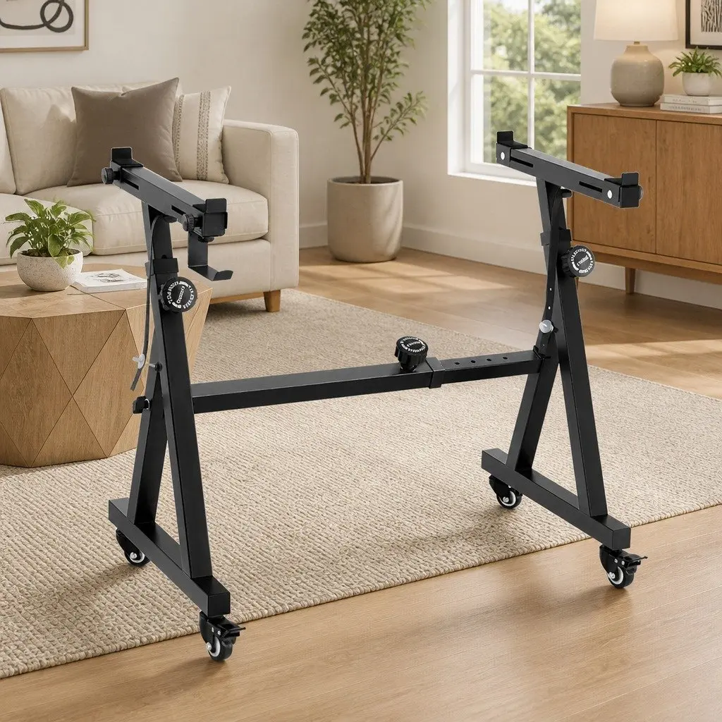 Adjustable Piano Stand Z-Frame Heavy Duty with Lockable Wheels Black