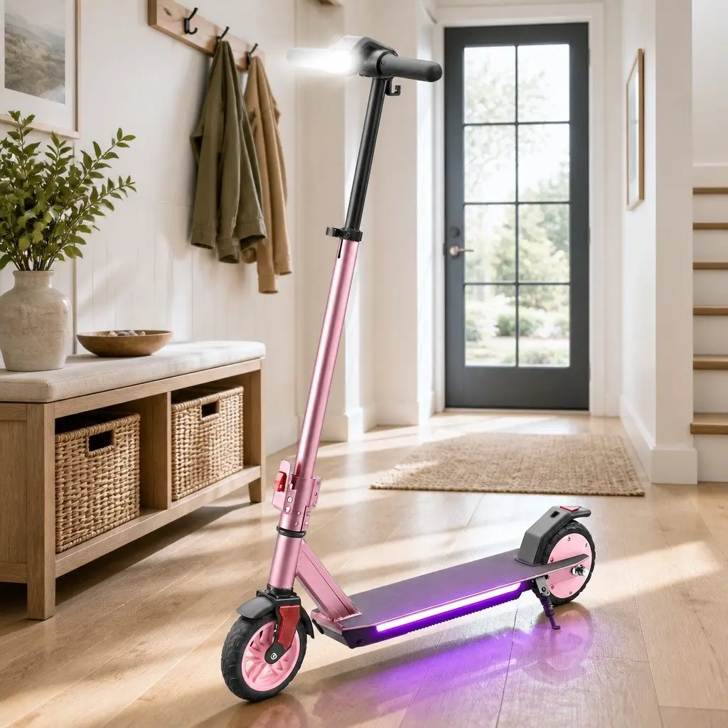 Electric Scooter Pink 180W Foldable Portable 18KM/H Adjustable Height for Commuting