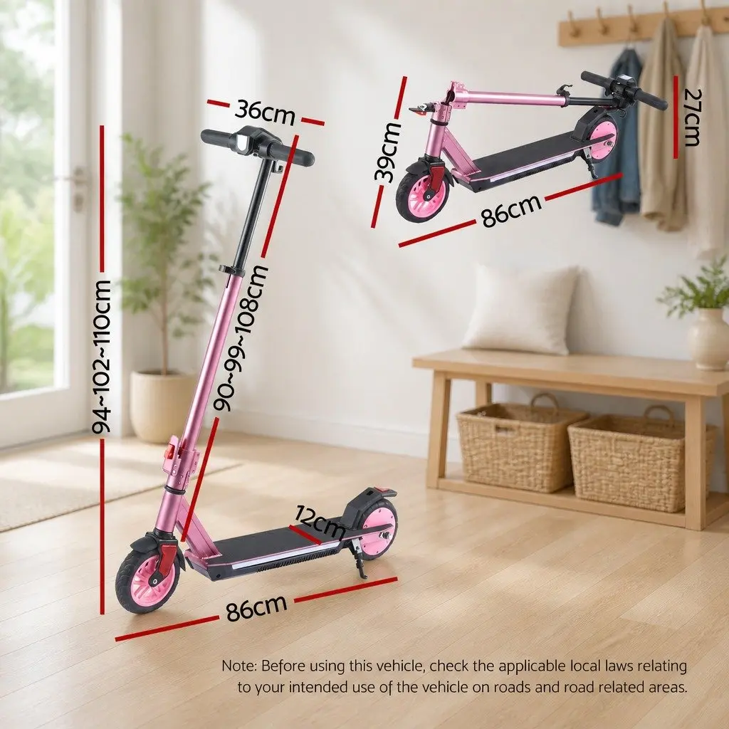 Electric Scooter Pink 180W Foldable Portable 18KM/H Adjustable Height for Commuting