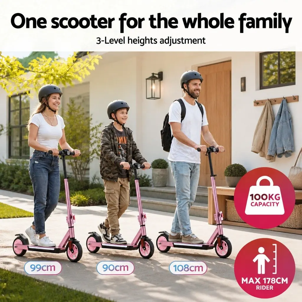 Electric Scooter Pink 180W Foldable Portable 18KM/H Adjustable Height for Commuting