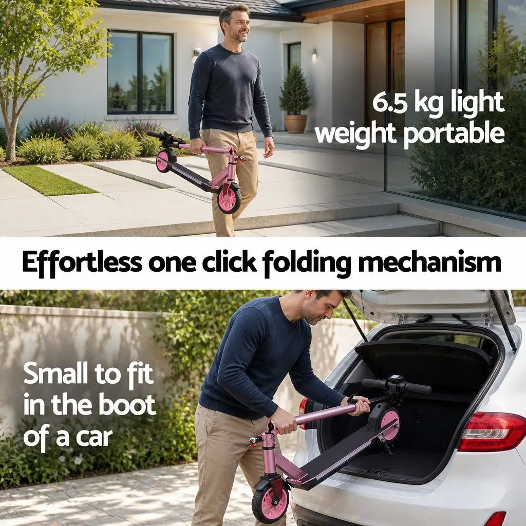 Electric Scooter Pink 180W Foldable Portable 18KM/H Adjustable Height for Commuting