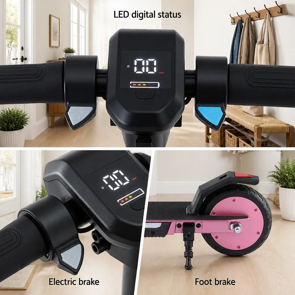 Electric Scooter Pink 180W Foldable Portable 18KM/H Adjustable Height for Commuting