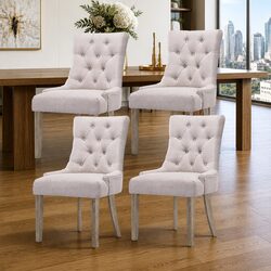 Set of 4 Linen Upholstered French Provincial Dining Chairs