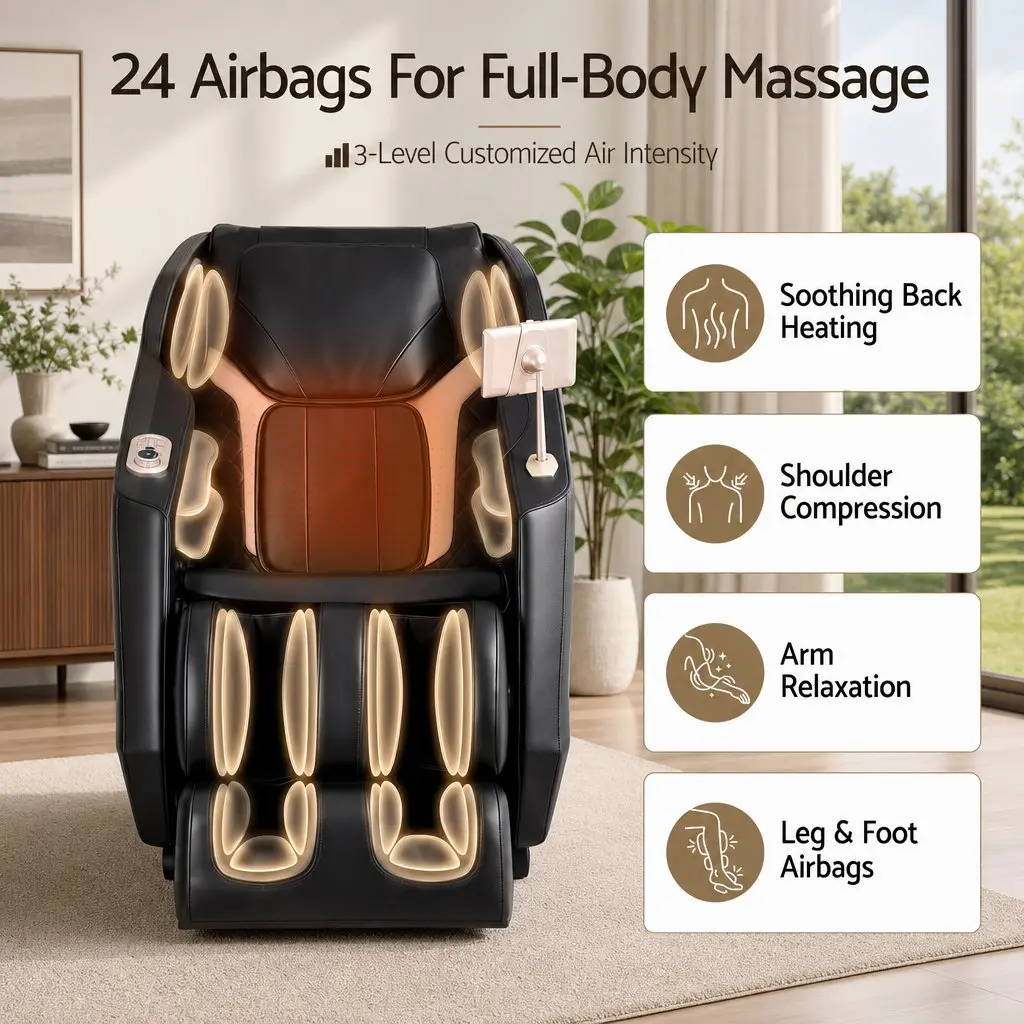 Massage Chair Full Body Zero Gravity Recliner with Heat and 24 Airbags for Foot Massage