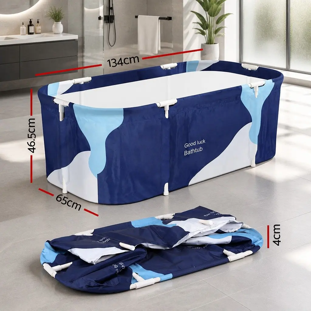 Foldable Bathtub Portable Inflatable Spa Bucket Navy Blue 5 Layer Insulation 6 Support Brackets Drain Pipe